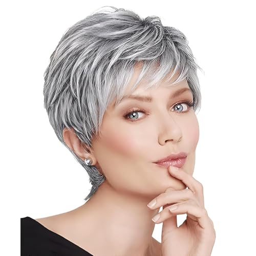 BECUS Grey Wig Wigs for White Women Short Wigs Silver