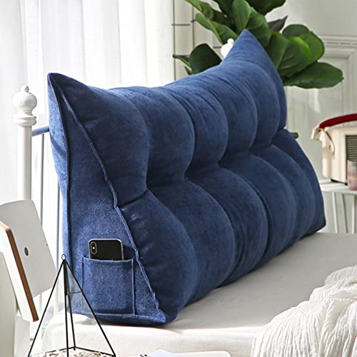 ピローボルスター 枕 ソファー 150X50cm リラックス レストクッション ブルーC 出窓 80X50cm 背もたれ付きクッション モダン シンプル パール綿 ベッドレスト ふわふわ ソフト 蒸れない 介護 仮眠用 ファスナー仕様 ブルー 三角形 三角