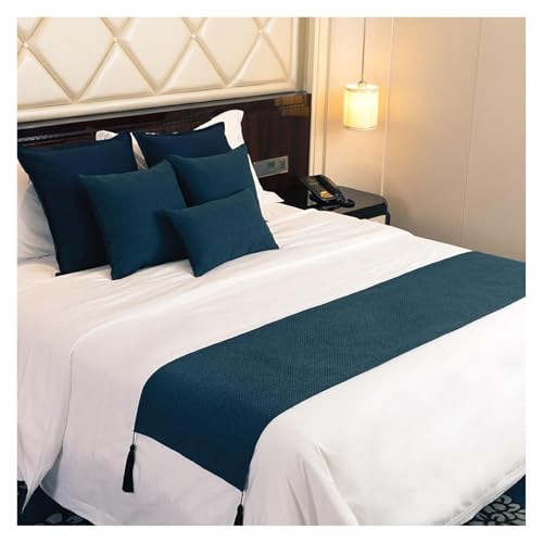 Bufanda para Cama, Bufanda Decorativa Naranja for Ropa de Cama, Bufandas y Fundas Almohada, Toalla Doble Cara Uso for hoteles hogares(Dark Blue,45 * 180cm for 150cm Bed)