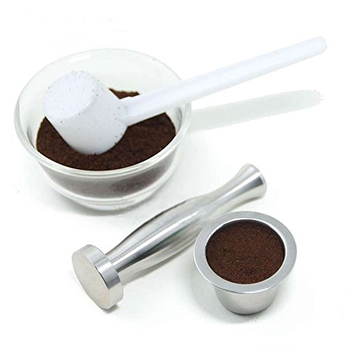 Nachfüllbare wiederverwendbare Kaffeekapsel aus Edelstahl + selbstklebende Dichtungen + Tamper für Nespresso Original Line Machines Maker