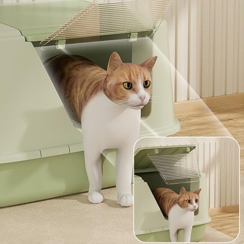 Caja de arena para gatos grande con tapa semi-cerrada amarilla miniatura 6