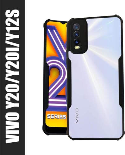 Image of AIBEX Crystal Clear Back Cover Case for Vivo Y20 | 360 Degree Protection | Shock Proof Design | Transparent Back Cover Case (PC & TPU, Black Bumper)