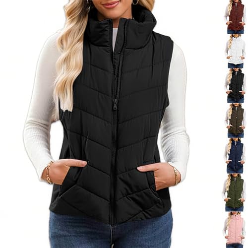 Rufenpurify Puffer Vest Women Sleeveless Zip Up Outerwear, Holdretain Puffer Vest, Cozy Without Bulk