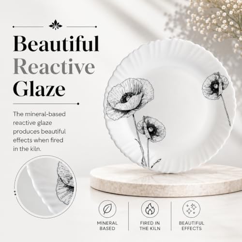 Image of CELLO Wild Poppy Dazzle Series Opalware Dinner Set of 40 Pieces for Family of 6 | Bone-Ash Free & Leadfree Opal Glass, Microwave & Dishwasher Safe Plates & Bowls Crockery Set for Dining & Gifting
