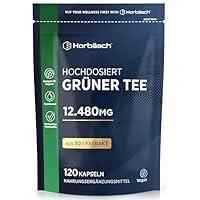 Grüntee Extrakt 12480 mg pro Tagesdosis | 120 Pulver Kapseln | Hochdosiert Green Tea | Vegane | von Horbaach