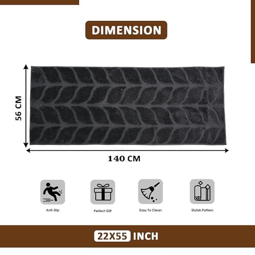 Image of Kuber Industries 2x6 Ft - Bed Side Runner For Bedroom & Living Room | Anti-Skid Carpet For Hall | Kitchen Foldable Runner for Floor, Home & Office | Leaf Design - Grey