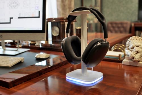 RGB Headphone Stand for Gaming โ Modern Aluminum Headset Holder for Desk - Sleek Display for Over-Ear Headphones (Accessory for Boys- White - Image 4