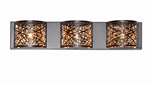 ET2 E21316-10BZ Inca Modern Metal Web Laser-cut Sheath with Crystal Bath Vanity Wall Mount, 3-Light Xenon 120 Watts, Bronze