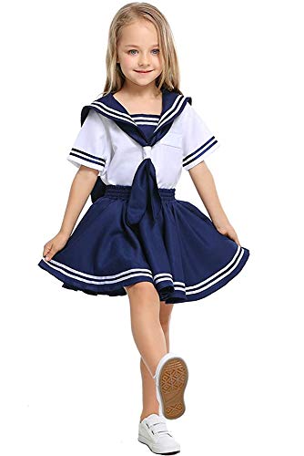 Girls Sailor Moon Costume Kids Japanese School Uniform Kawaii Cosplay Navy Outfit Dress (Girls, 5-6X) #TOP2