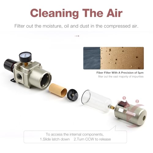 SNS 1”NPT Compressed Air Filter Regulator Piggyback Combo, Semi-auto Drain, 5 Micron Brass Filter, Gauge and Bracket, Poly Bowl with Metal Guard AW5000-N10A