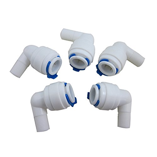 TmallTech 1/8" Thread Male x3/8" Tube Push Fit Elbow Quick Connect RO Water Filter (Pack of 5)