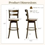 COSTWAY 30.5” Swivel Barstools Set of 2, 360° Rotating Bar Height Chairs with Backrest & Upholstered Seat, Rubber Wood High Top Seats with Footrest for Kitchen Island (2,30.5")