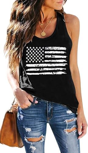 DESFSE American Flag Tank Top Women 4th of July Tanks Tops for Womens USA Flag Patriotic Shirts Vest Racerback Sleeveless Tee