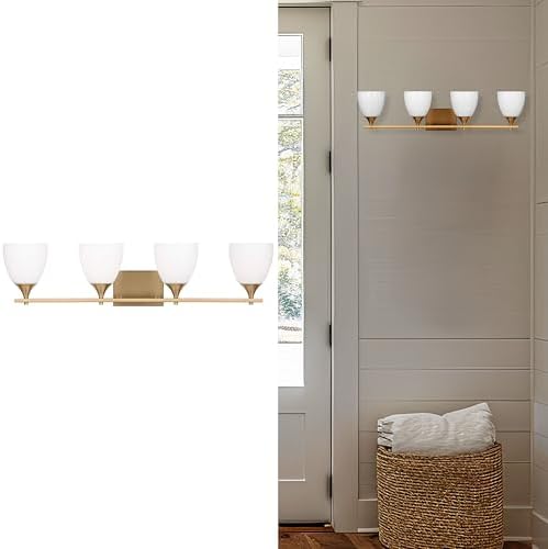 Scott Living 4-Light Toffino Modern Wall Sconce in Satin Brass Finish with Clear Crackle Glass Shade DJV1024SBCKG, Stylish Wall Light for Bedroom and Bathroom Wall Décor, Elegant Vanity Lighting