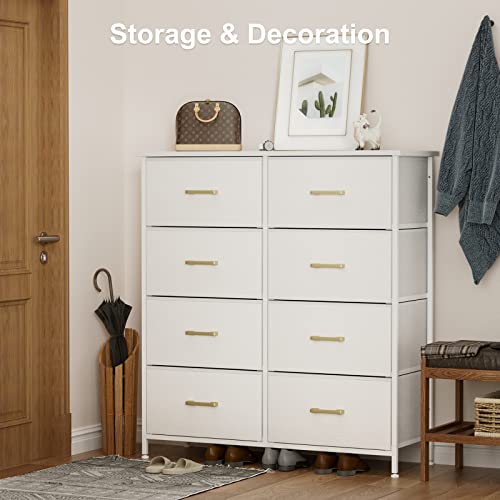 Tall-Dresser-for-Bedroom-with-8-Drawers-Chest-of-Drawers-for-Closet-Living-Room-Hallway-Nursery-White-Dresser-with-Sturdy-Steel-Frame-Fabric-Bins-Leather-Finish-Wood-Top-White Tall Dresser for Bedroom with 8 Drawers Chest of Drawers for Closet Living Room Hallway Nursery White Dresser with Sturdy Steel Frame Fabric Bins Leather Finish Wood Top White