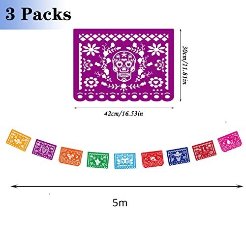3 Packs Mexican Party Banner With 9 Unique Designs Large Plastic Fiesta Party Supplies Papel Picado Banner Mexican Theme Party Decoration For Cinco De Mayo #TOP1