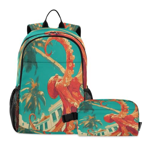 Sac à dos étudiant pieuvre dessin animé avec sac à déjeuner léger pour école garçon fille