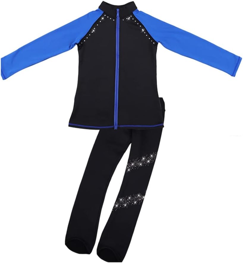 Thicken Kids Skating Clothes Figure Skating Training Pant Adult Flash Drilling Ice Skating Pants Training Wear Practice (Color : Blue, Size : Medium)