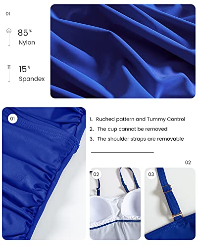 Image of Shuangyu Women's Twist Front Bandeau Tankini Set Two Pieces Ruched Tummy Control Suimsuit with Mid Waist Briefs