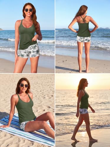 Image of Tempt Me Two Piece Tankini Swimsuits for Women Tummy Control Bathing Suit with Shorts Athletic Swimwear