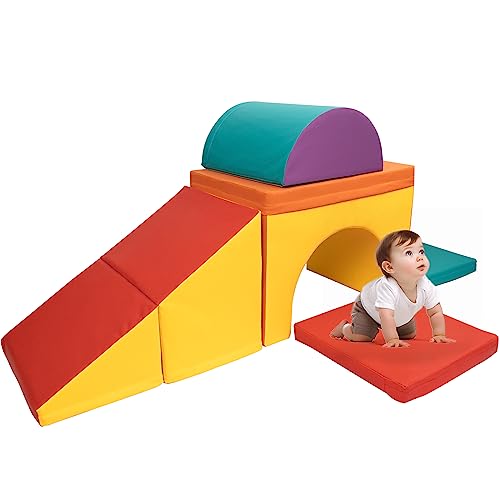 Image of XJD PU Leather Foam Climbing Blocks for Toddlers, Soft Play Climbing for Toddlers, Single Tunnel Climber,Climb and Crawl Activity Playset, Indoor Crawling Gym Equipment for Toddler (Assorted)