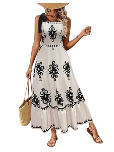 Image of Floerns Women's Vintage Sleeveless Tie Shoulder Sundress Floral Print Cami Maxi Dress