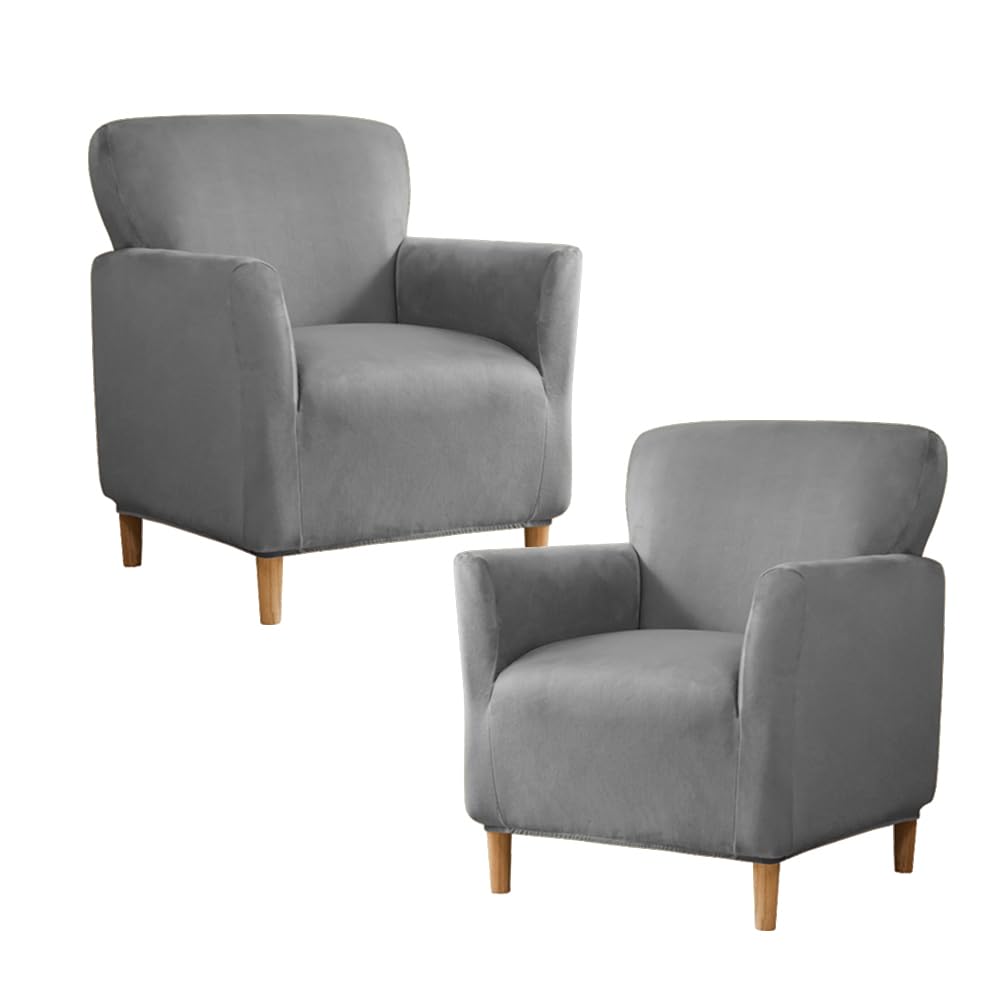 EIVMAX Grey Velvet Banquet Armchair Slipcovers Set of 2 Chair Slipcovers with Arms Stretch Sofa Chair Cover Furniture Protector for Living Room Bedroom (2-Grey)