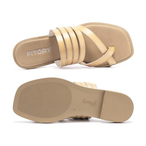 Fitory Womens Flat Straps Sandals With Casual Fashion Slides And Split Toes Style For Lady Summer Size 7 thumb #4