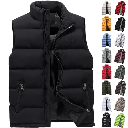 Men's Puffer Vest Casual Vest Winter Jacket With Pocket Solid Color Outdoor Vest Top Riding Skiing Fishing Puffy Vests, S-6XL