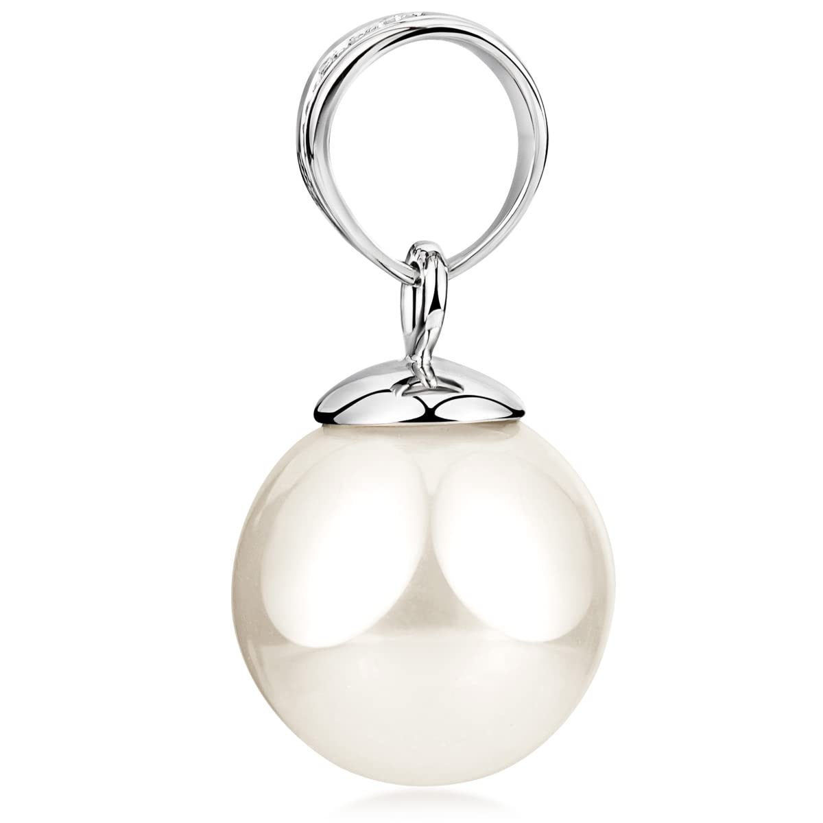Damen Perlen Anhänger weiß oder grau 12mm aus 925 Sterling Silber | edel schimmernder Kettenanhänger mit Muschelkernperle und Zirkonia in edler Schmuck Box von MATERIA by Matthias Wagner
