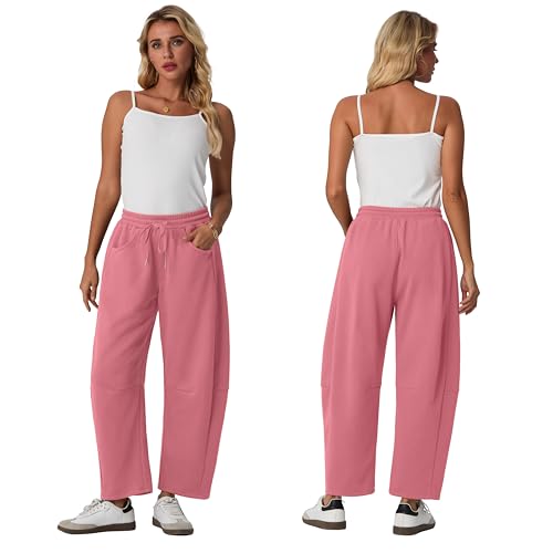 Image of Lepunuo Barrel Sweatpants Women Casual Baggy Elastic Waisted Pants Wide Leg Gym Trousers with Pockets