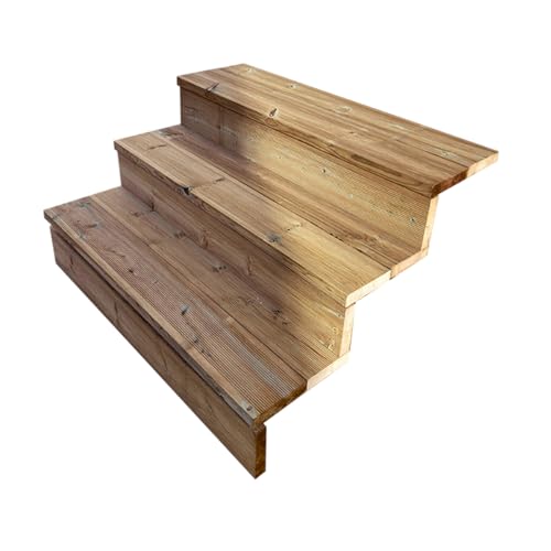Vinuovo- Berlin - Gartentreppe Holz 3 Stufen - H 54 cm - MIT Setzstufen, Breite 100 cm - Bausatz-Treppe aus kesseldruckimprägniertem Holz. Für Garten, Balkon und Terrasse.
