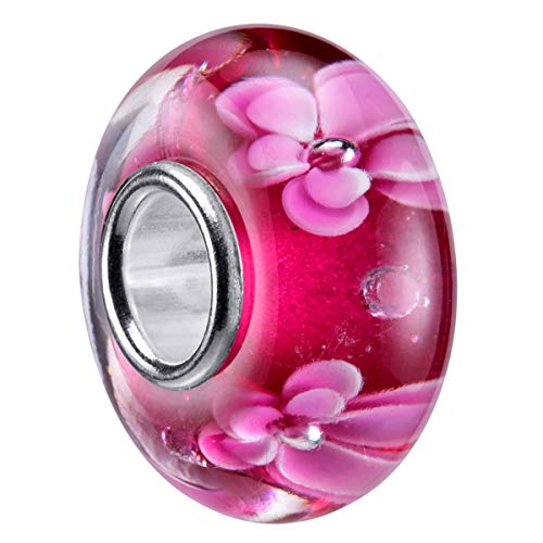 MATERIA Muranoglas Charm Anhänger rosa himbeer - 925 Silber Beads Glas mit Zirkonia im Glas #1267 Cover