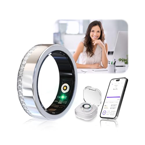 XSWCCJJ Neues Upgrade Diamant Smart Ring und Kabelloses Ladeetui【Branchennummer 1 – 0 Messfehler】 2025 Fitness Tracker zur Schlafüberwachung, Tragbarer SpO2-Smartring für Android und iOS, Silver 9#
