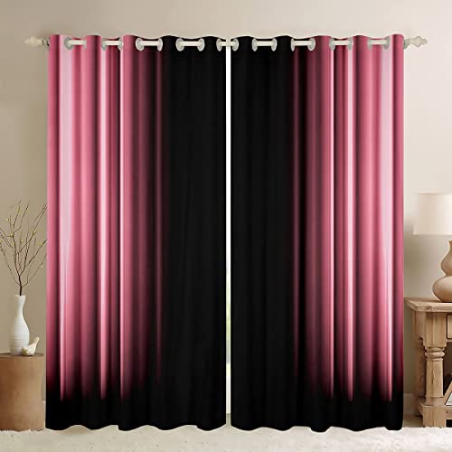 Feelyou Abstract Ombre Window Curtains for Bedroom Living Room Kids Teens Pink and Black Decor Window Drapes Treatments 42W X 63L,2 Panels