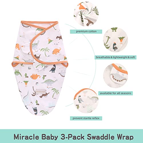 Image of LAT Swaddle Blanket with zip Baby Girl Boy-Easy Adjustable 3 Pack Infant Sleep Sack Wrap Newborn Babies 100% Cotton Sleep Bag(Orange Dinosaurs,0-3Months)
