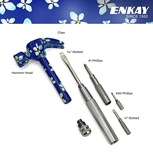 Image of ENKAY - 6 in 1 Floral Hammer and Screwdriver, Multifunction Claw Hammer Tool with Flower Print (Pattern 4)