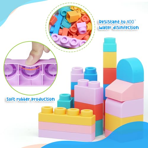 chenxuanbro 45 Pcs Soft Building Blocks for Toddlers 18M+, BPA - Free Sensory Toys, Montessori STEM DIY Construction Bricks, Safe Teething & Early Learning Toys, Creative Building Set for Baby Kids - Image 5