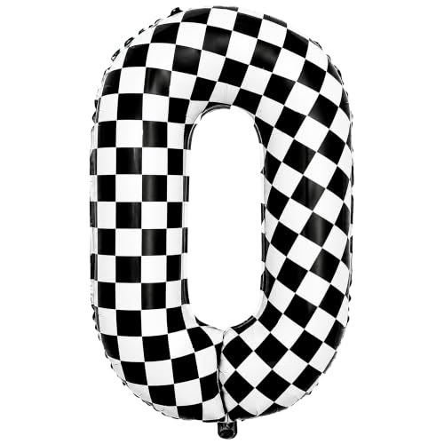 Image of KatchOn Checkered Number 0 Balloon for Birthday Decorations - 40 Inch