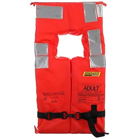 Seachoice Type I Commercial Offshore Vest, Fluorescent Orange, Reflective Panels, Adult, Over 90 Lbs. Cover