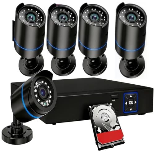 3000TVL Home Security System Surveillance DVR Camera Kits, 4pcs Wired 5MP PoE IP Night Vision...