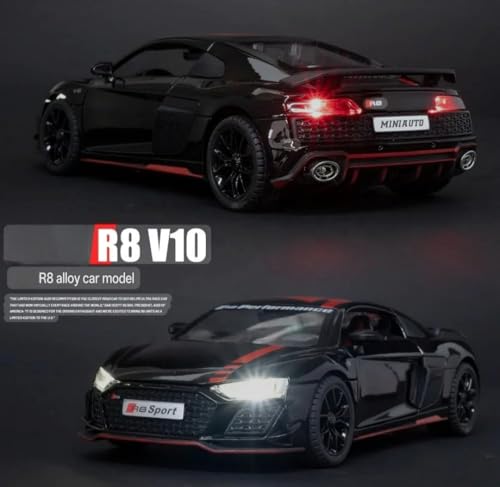 Image of Scale Exclusive Alloy Metal Pull Back | Die-cast Car Model with Sound Light Mini Auto Toy for Kids Metal Model Toy Car with Sound and Light (1.24 Scale -DC AODI R8 V10-BLACK)