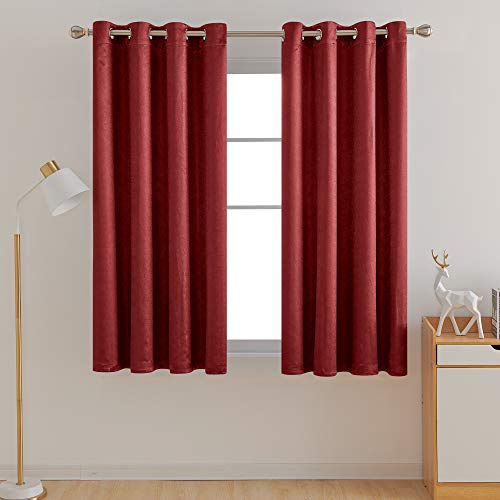 Image of Deconovo Fashionable Rod Pocket Blackout Curtains Room Darkening Curtains Window Treatments Shade Curtains for Study （5.2 Feet-Window） 52W x 63L Inch True Red 2 Drapes