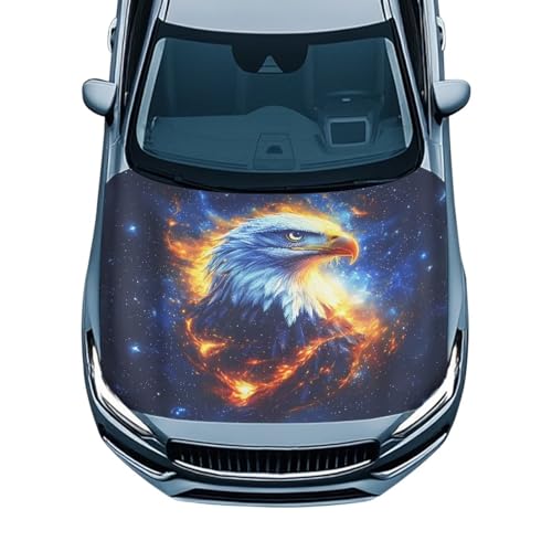 Image of Car Hood Cover Protector,Car Hood Wrap Blanket,Outdoor Sunshade Automotive Exterior Accessories for Most Sedan Small SUV Truck Black Eagle Pattern Design