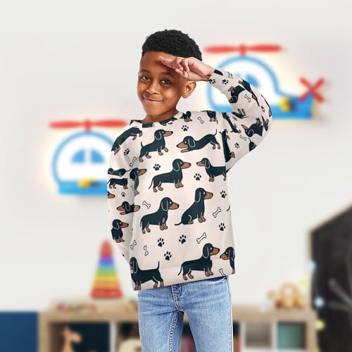 JUNZAN Dachshund Paws Pink Big Boys Hooded Sweatshirt Crewneck Outerwear for Kids Athletic 4T4