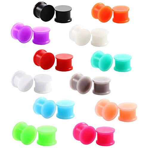 Stuppendux 24PCS Silicone Flexible Ear Tunnels Gauges Plugs Stretchers Expander Double Flared Flesh Tunnels Ear Piercing Jewelry