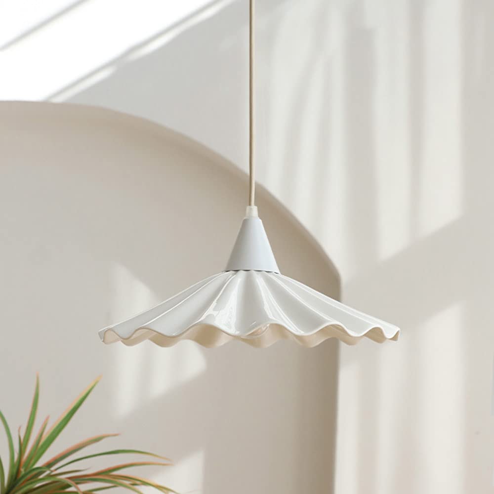 Jadssox Luz colgante blanca Lámpara colgante de cerámica plisada Pantalla Isla de cocina Accesorio de iluminación, Lámpara colgante nórdica moderna para comedor Cafetería Bar, Lámpara colgante junto a