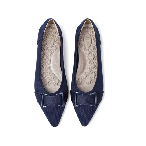 Rivsoi Comfortable Knit Ballet Flats Shoes for Women Pointed Toe Womens Flats Arch Support Dress Shoes for Work Causal Navy