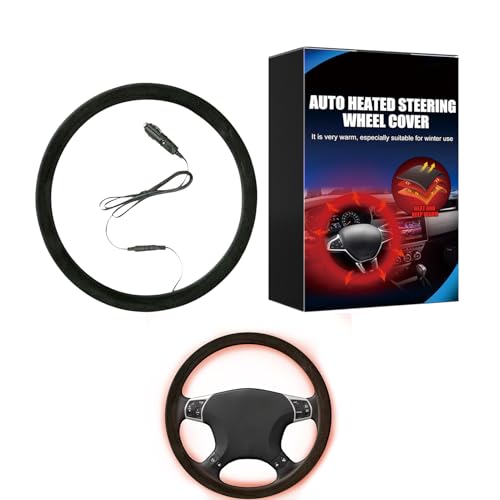 Fundas Calefactable para Volante De Coche De 12 V | Protector De Volante con Calefacción para Vehículos | Antideslizante, Calentador De Manos Rápido, Compatible con Ruedas De 14,5 A 15,5 Pulgadas