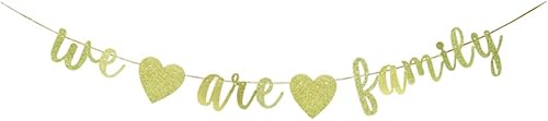 JENSENLIN Cartel con texto en inglés "We are Family", letrero dorado con purpurina para decoración de fiesta familiar para nueva casa, fiesta de